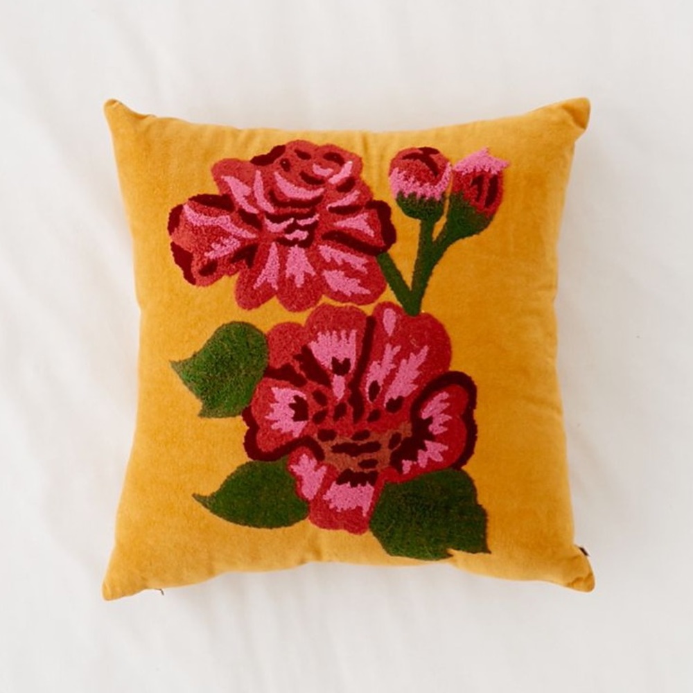 Embroirdered Velvet Throw Pillow UrbanOutfitters